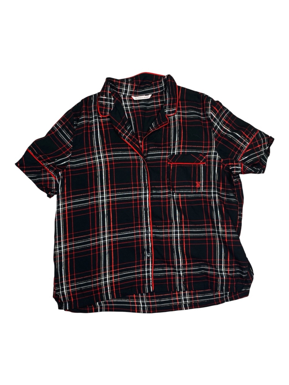 NWOT Victoria’s Secret Flannel Short Pajama Set Black / White / Red Button Down - Picture 5 of 9